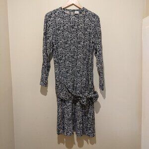 Vintage Liz Claiborne Drop Waist Navy Geometric Print 20’s Style Dress Size10/M